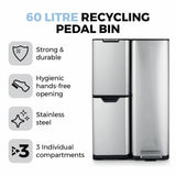 Tower three compartment recycling bin 60L, UK version