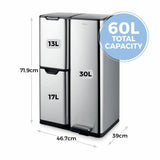 Tower three compartment recycling bin 60L, UK version