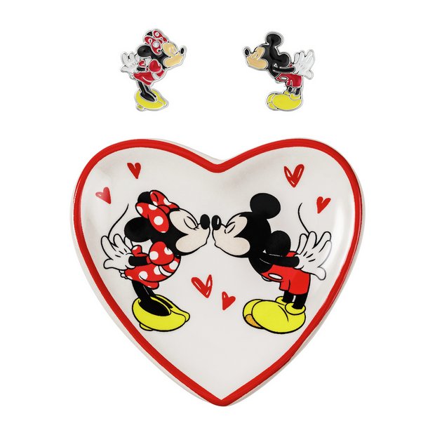 Disney Mickey Minnie earrings trinket tray set silver plated UK version