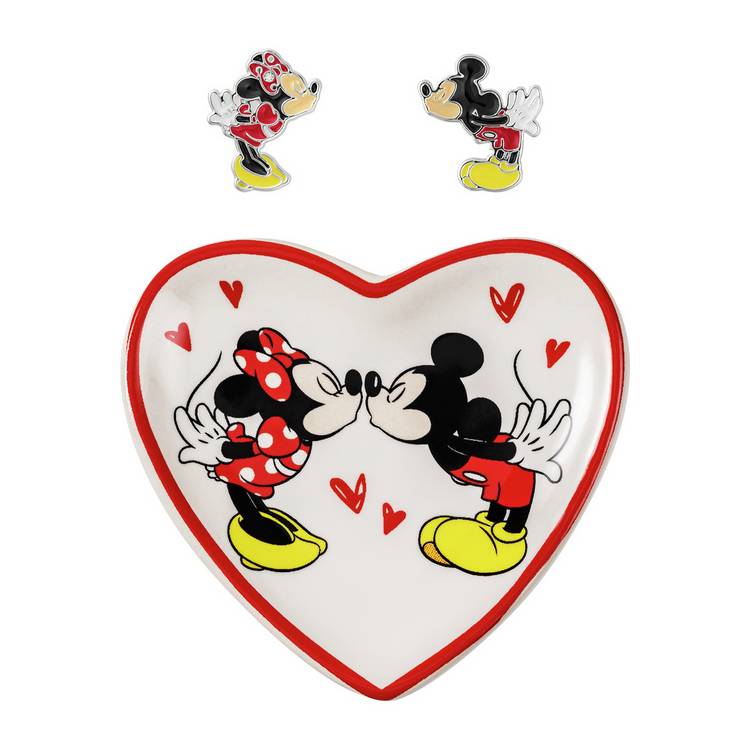 Disney Mickey Minnie earrings trinket tray set silver plated UK version