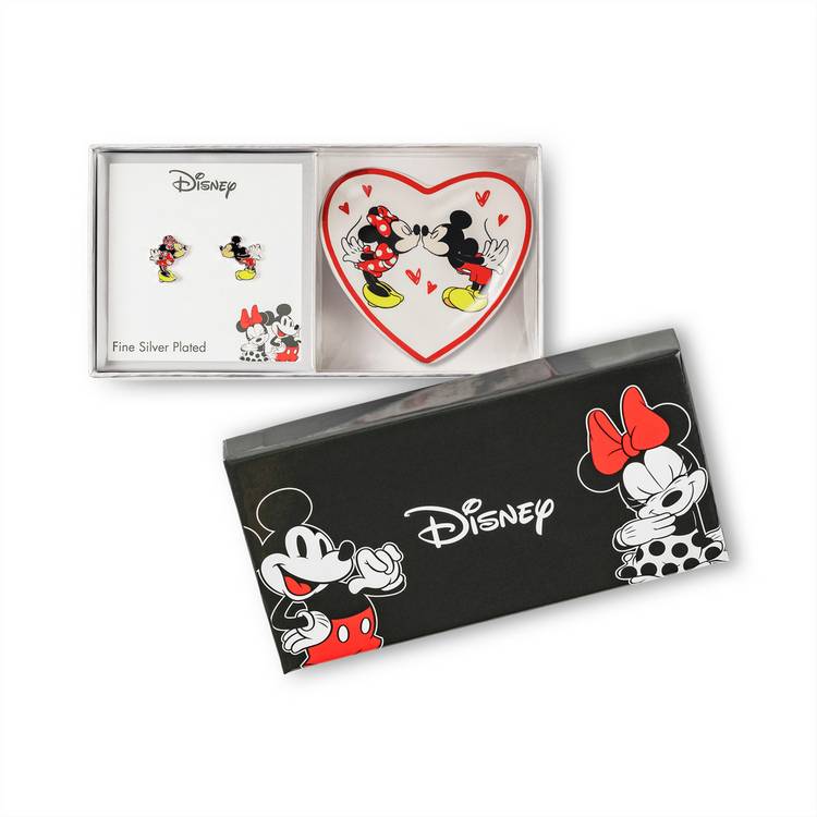 Disney Mickey Minnie earrings trinket tray set silver plated UK version