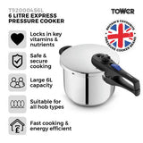 Tower 6 litre stainless steel pressure cooker - British product
