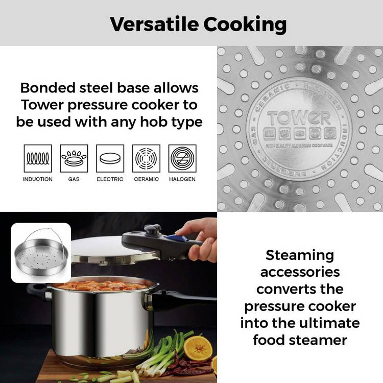 Tower 6 litre stainless steel pressure cooker - British product
