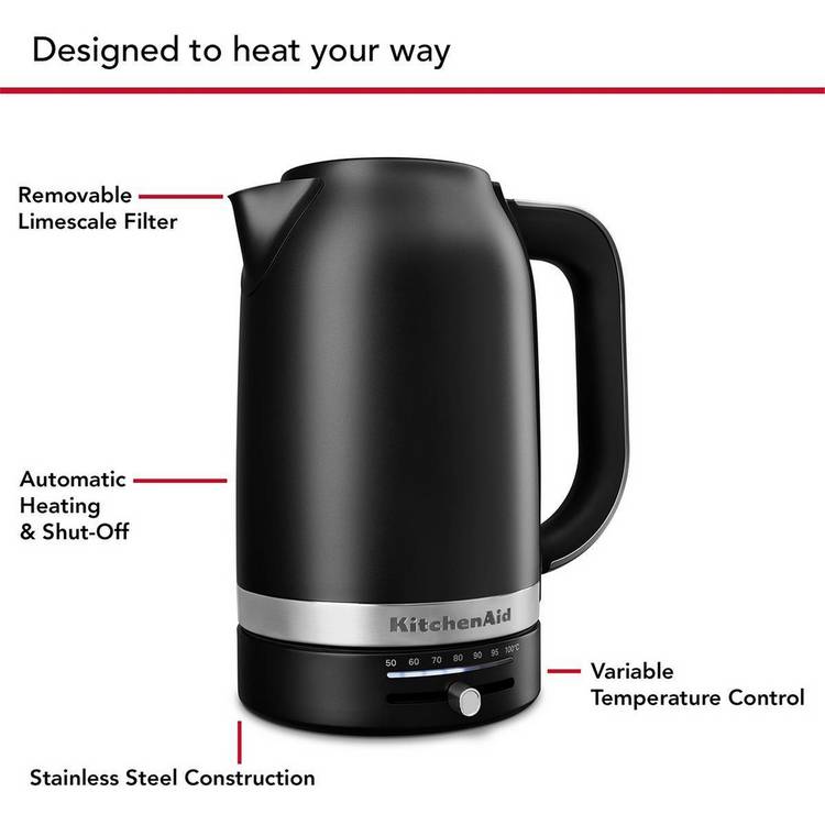 KitchenAid variable temperature kettle black 1.7L, UK version