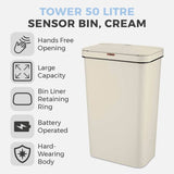 Tower sensor bin 50 litre cream, imported from the UK