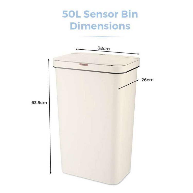 Tower sensor bin 50 litre cream, imported from the UK