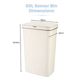 Tower sensor bin 50 litre cream, imported from the UK