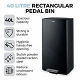Tower black 40-litre pedal bin, UK version