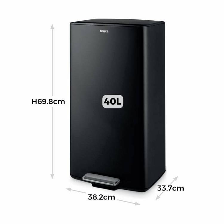 Tower black 40-litre pedal bin, UK version