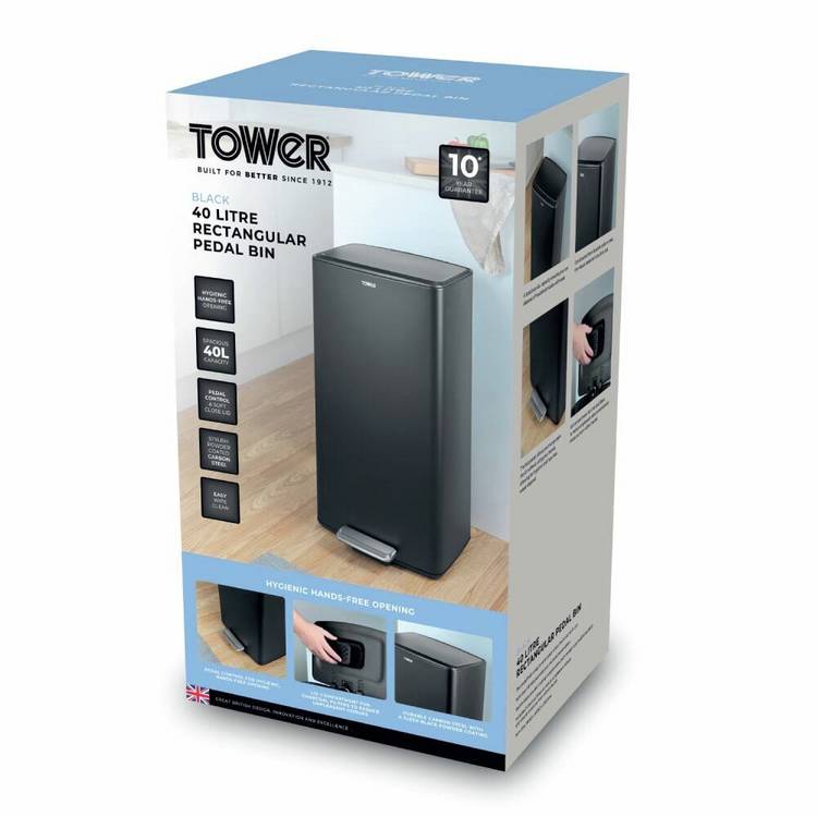 Tower black 40-litre pedal bin, UK version