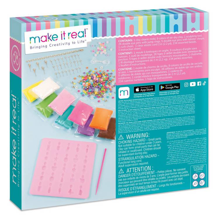 Make It Real clay charm DIY jewelry kit with beads and molds, imported from the UK