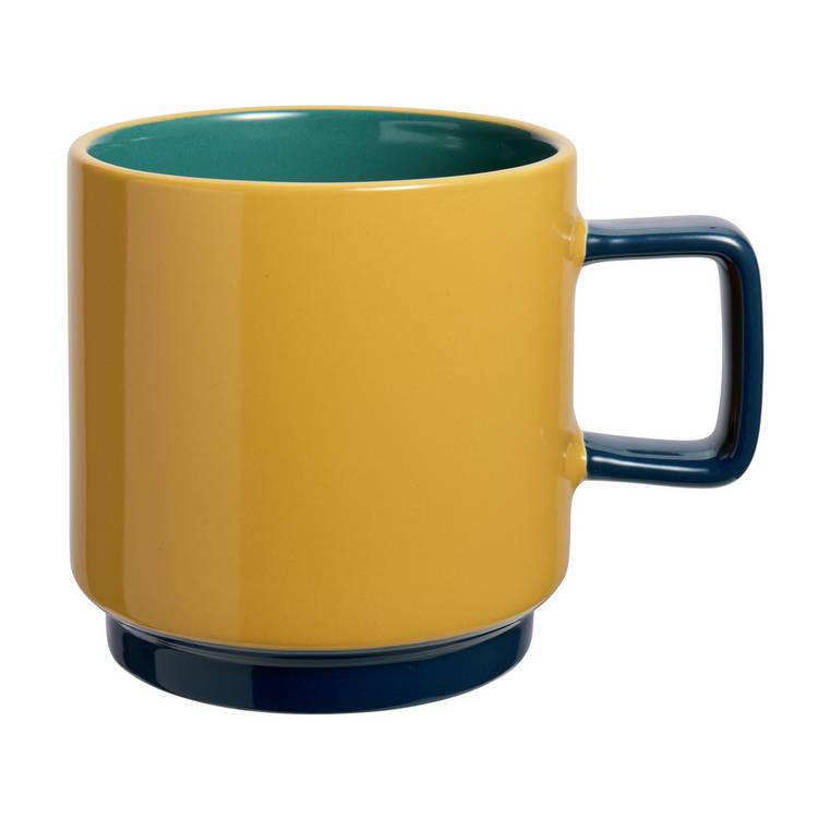 Habitat stoneware stacking mugs teal mustard 460ml, UK version