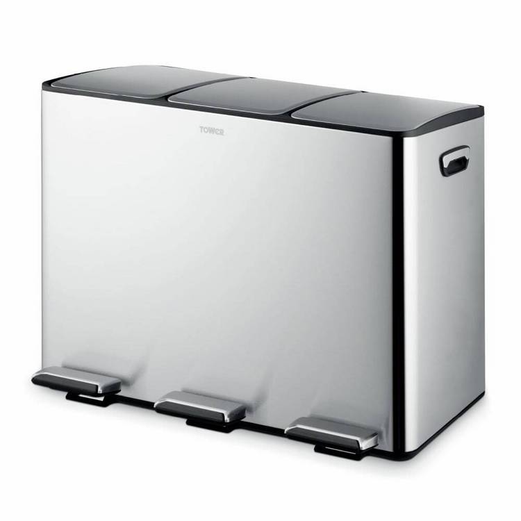 Tower 45L three compartment recycling bin steel, imported from the UK