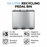 Tower 45L three compartment recycling bin steel, imported from the UK
