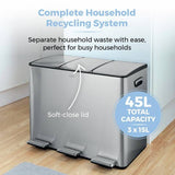 Tower 45L three compartment recycling bin steel, imported from the UK