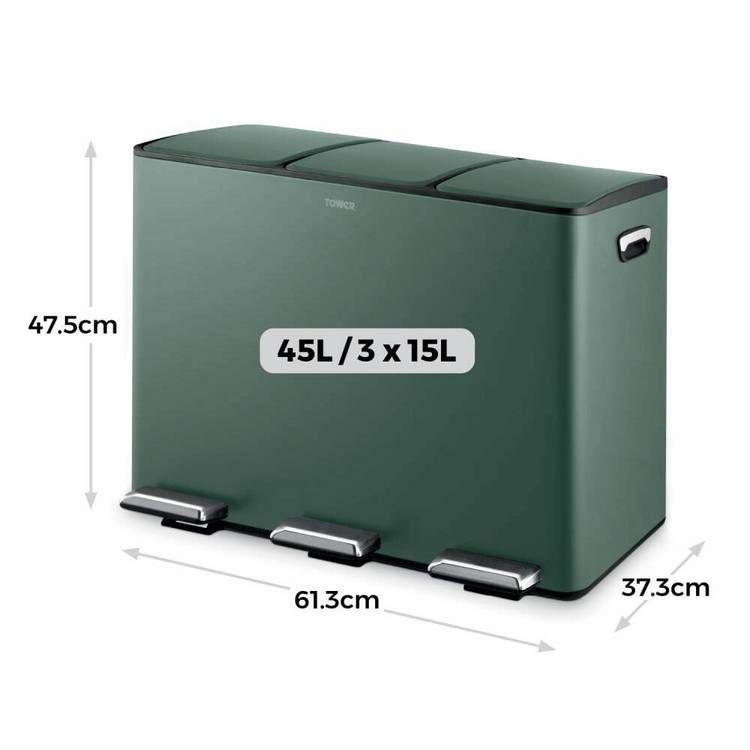 Tower 45L green recycling pedal bin, UK version