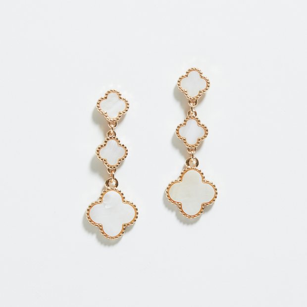 Lipsy gold mother of pearl clover linear drop earrings, UK version