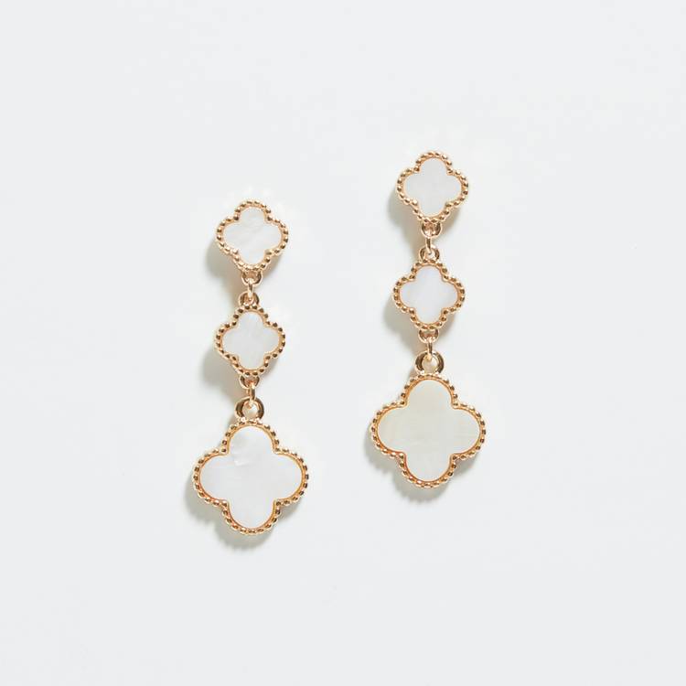 Lipsy gold mother of pearl clover linear drop earrings, UK version
