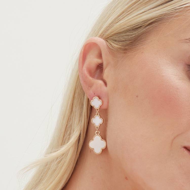 Lipsy gold mother of pearl clover linear drop earrings, UK version