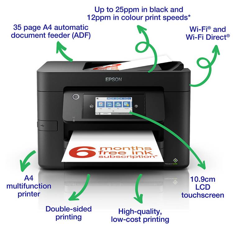 Epson WF-4820DWF inkjet printer with touchscreen display - British product
