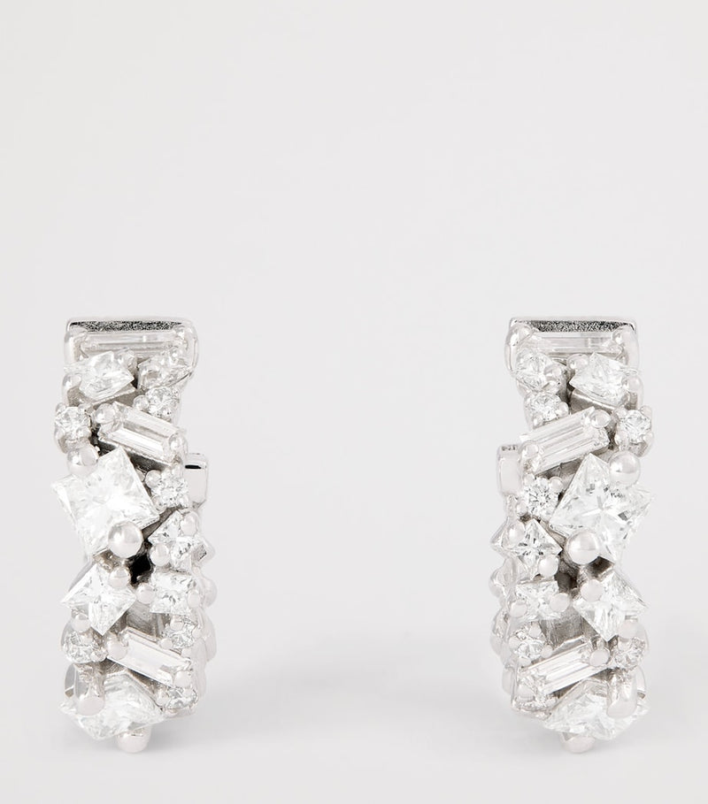 Suzanne Kalan white gold diamond hoop earrings, imported from the UK