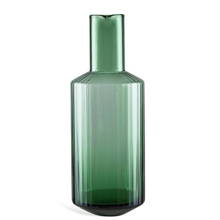 Habitat green wide ribbed carafe 26cm, imported from the UK
