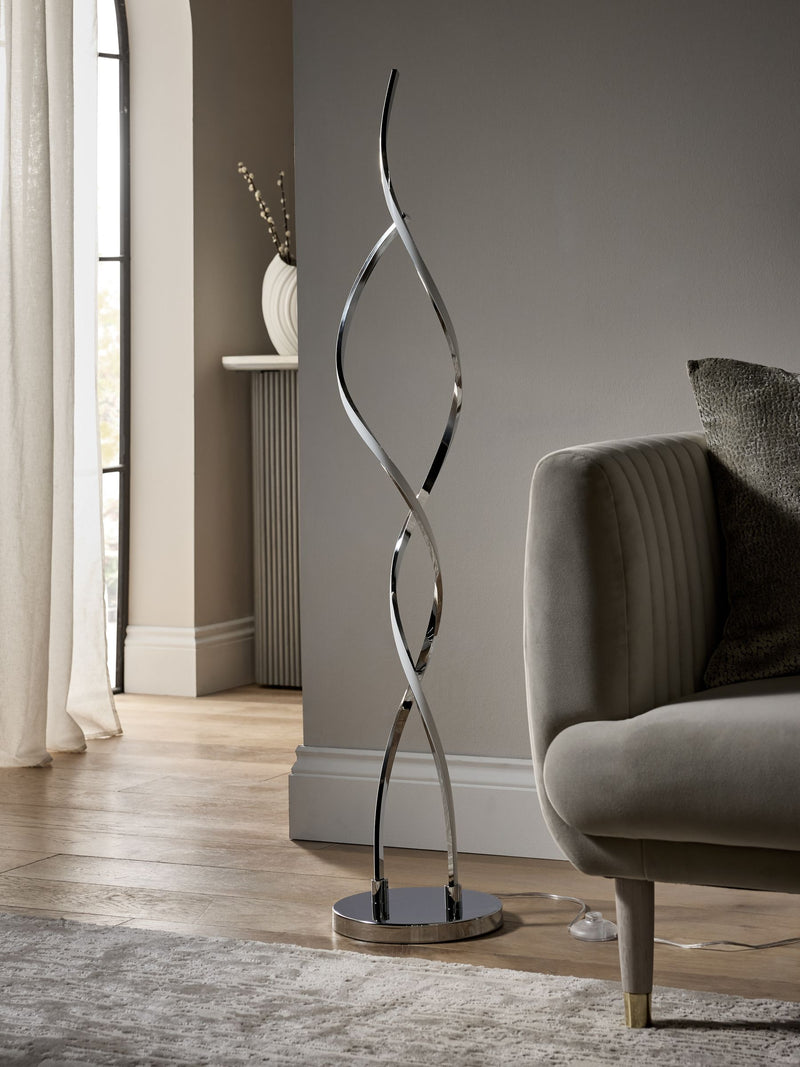 Callie LED floor lamp in chrome finish, UK version