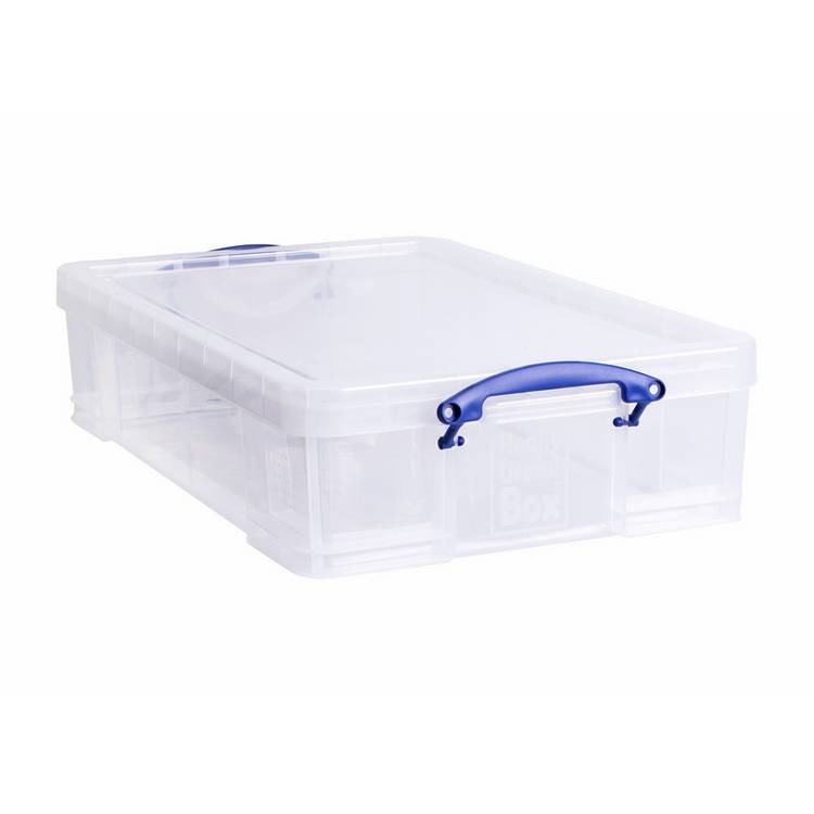 Really Useful plastic underbed storage box clear 33L (British brand)