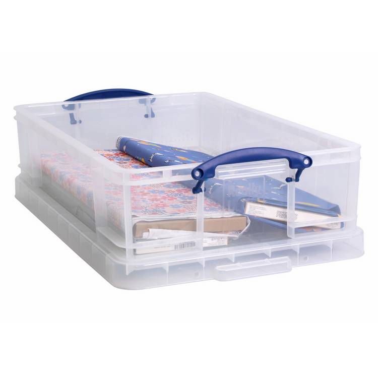 Really Useful plastic underbed storage box clear 33L (British brand)