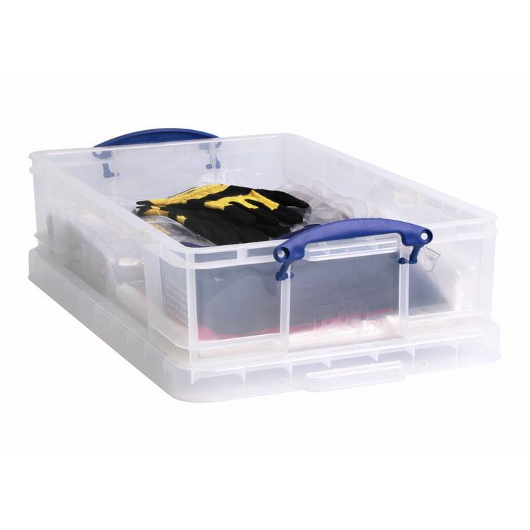 Really Useful plastic underbed storage box clear 33L (British brand)