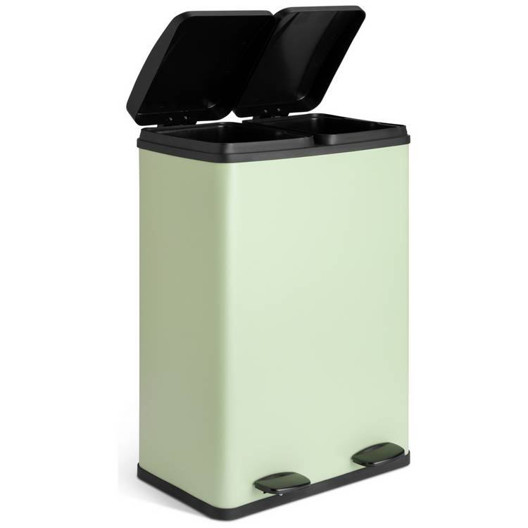 Habitat 60L twin pedal bin sage green steel (British brand)