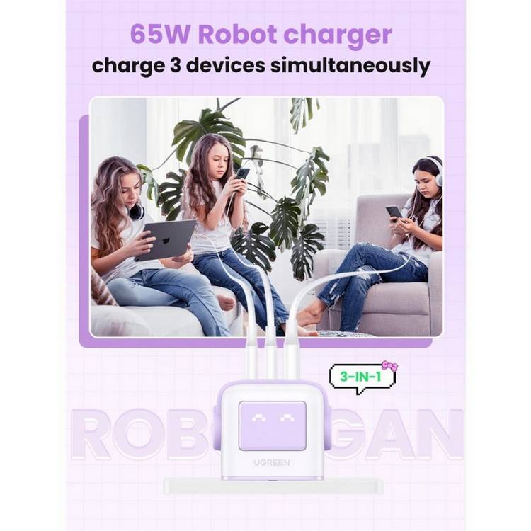UGREEN Uno Robot GaN Charger 65W Purple (British brand)