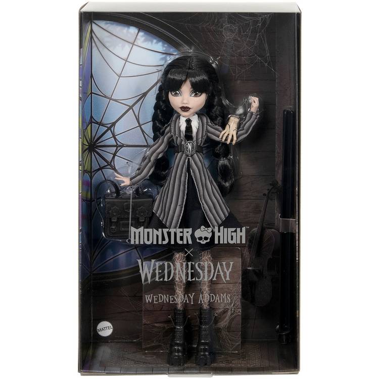 Monster High Wednesday Addams collectable doll in uniform (British brand)