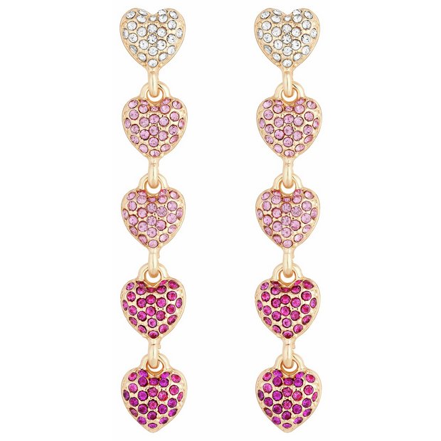 Lipsy rose gold plated micro pave pink drop earrings, UK version
