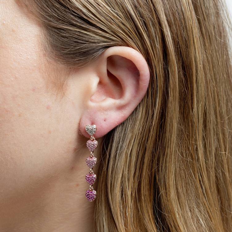 Lipsy rose gold plated micro pave pink drop earrings, UK version
