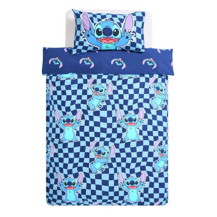 Disney Stitch toddler bedding set blue checkerboard, imported from the UK