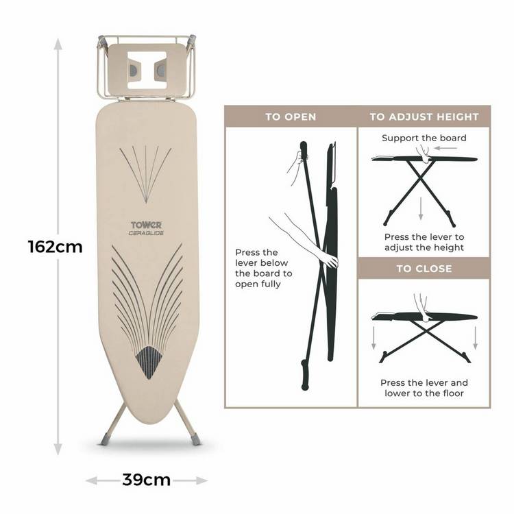 Tower large ironing board Latte 122cm - British product