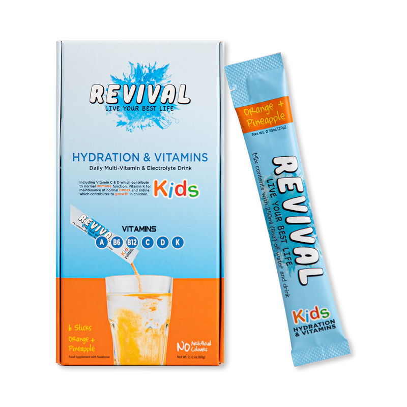 Revival Kids multi-vitamin drink Orange & Pineapple 6 pack, imported from the UK