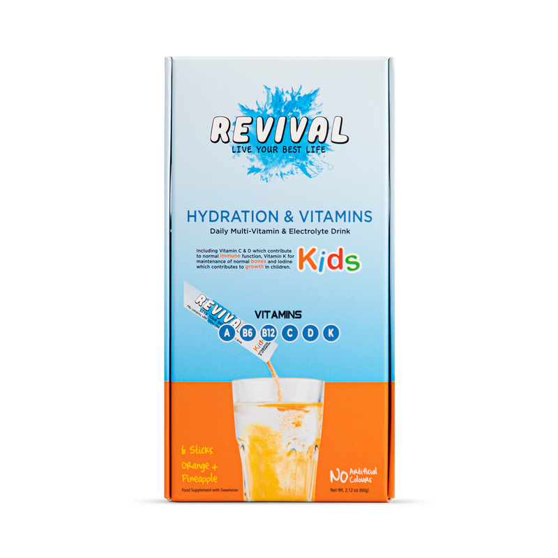 Revival Kids multi-vitamin drink Orange & Pineapple 6 pack, imported from the UK