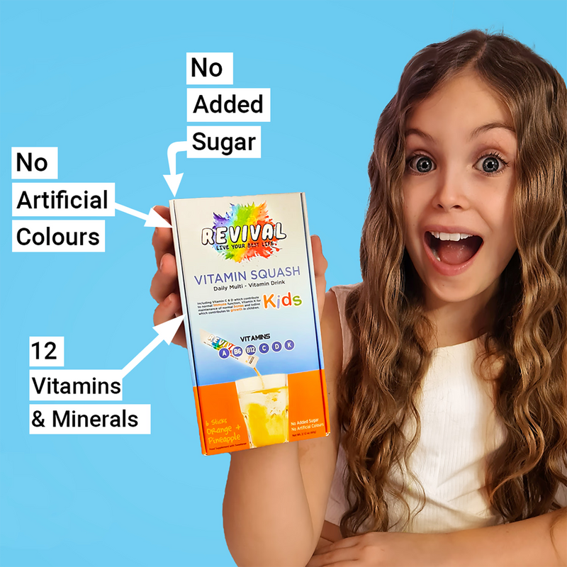 Revival Kids multi-vitamin drink Orange & Pineapple 6 pack, imported from the UK