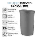 Tower curved sensor bin 50L grey, imported from the UK