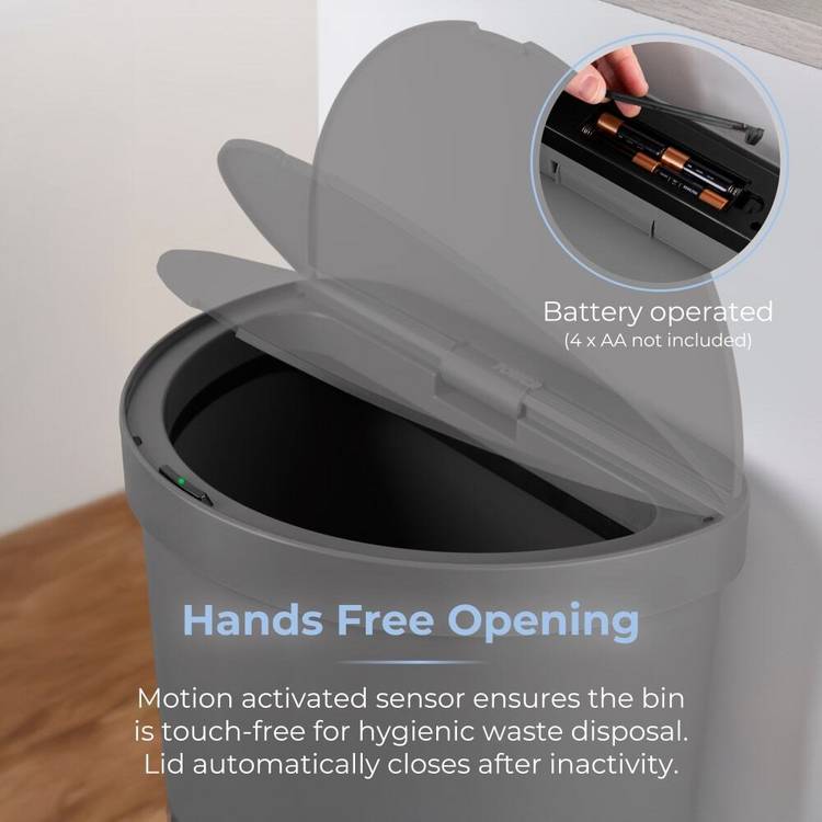 Tower curved sensor bin 50L grey, imported from the UK