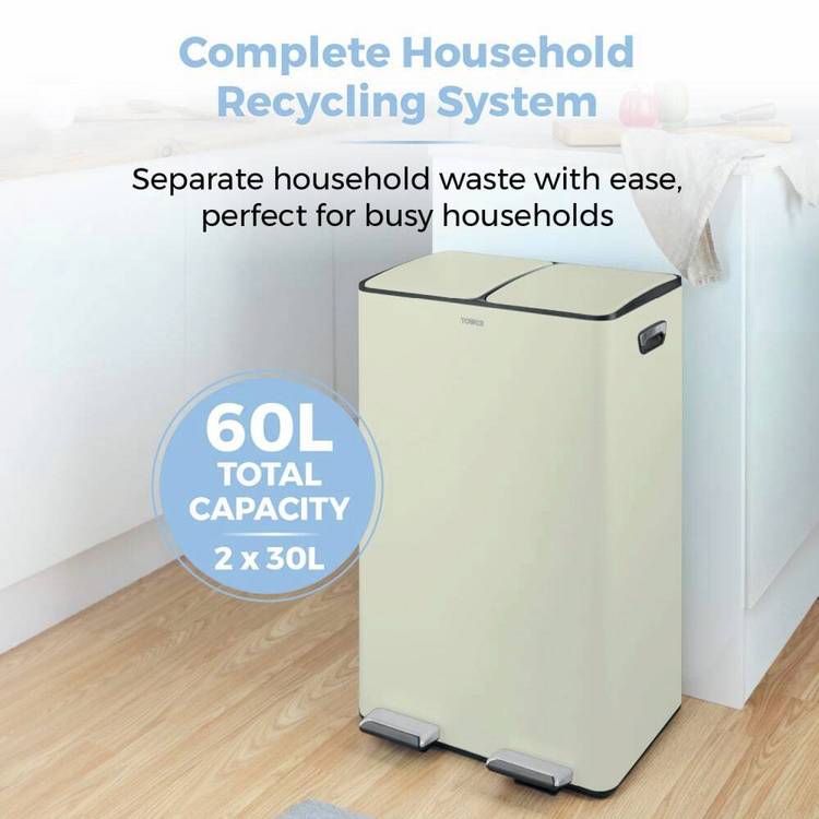 Tower twin compartment recycling bin 60L, imported from the UK