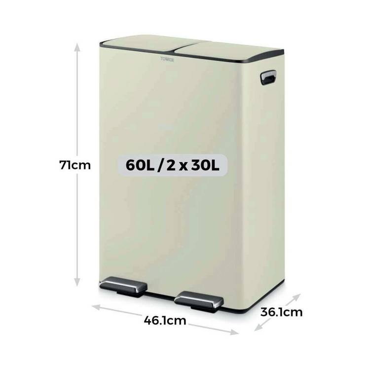 Tower twin compartment recycling bin 60L, imported from the UK