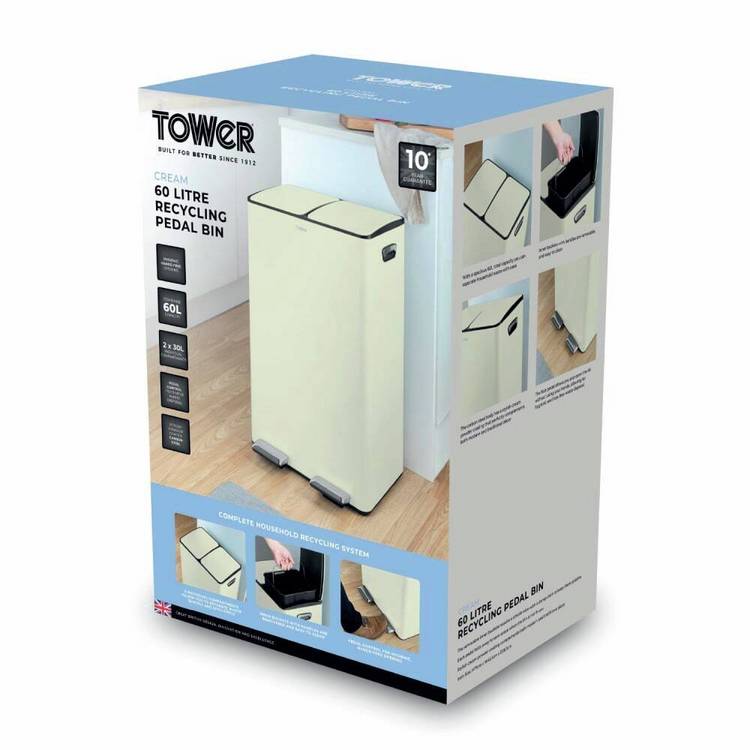 Tower twin compartment recycling bin 60L, imported from the UK