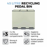 Tower 45L three compartment recycling pedal bin cream (British brand)