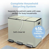 Tower 45L three compartment recycling pedal bin cream (British brand)