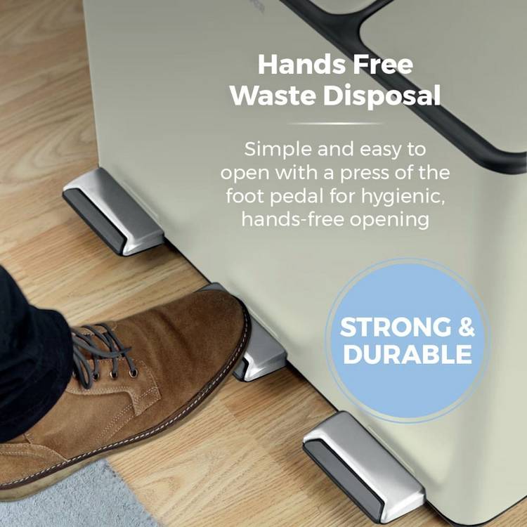 Tower 45L three compartment recycling pedal bin cream (British brand)