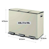 Tower 45L three compartment recycling pedal bin cream (British brand)