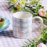 Argos Home light blue gingham check geese ceramic mug, UK version